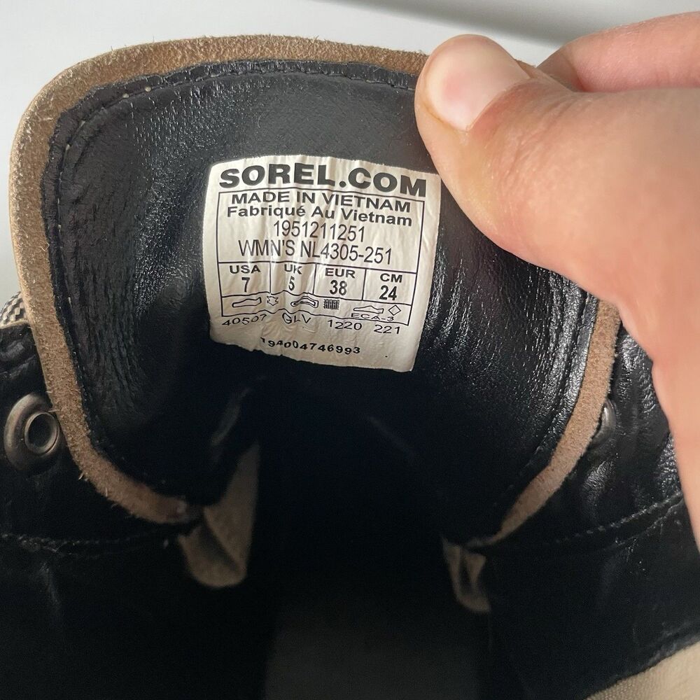 SOREL Brex Waterproof Lace Winter Fall Boot Sandy Tan Black Chunky Sole Size 7 - Picture 10 of 11